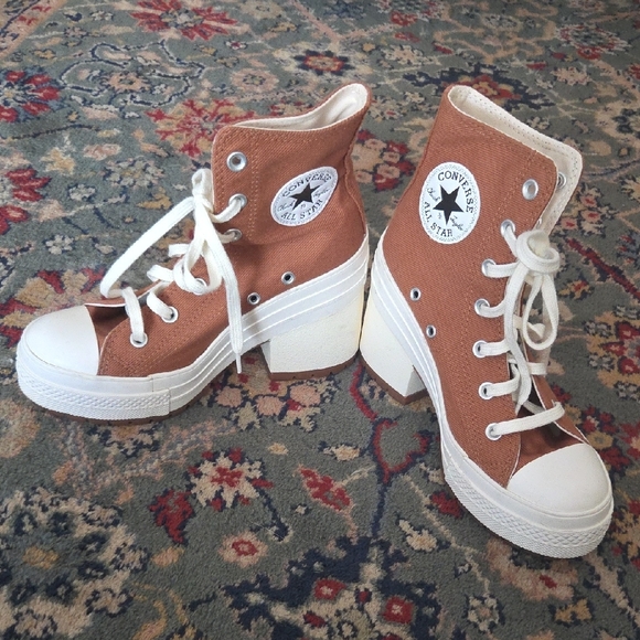 Converse Women's Heeled Boots - Tan and White - Picture 3 of 10